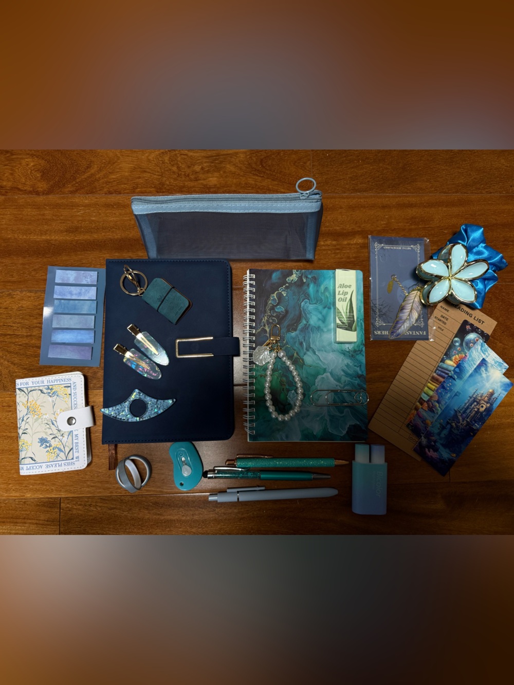 Bookish Bundle with Navy Blue Leather Folio with Gold Accent